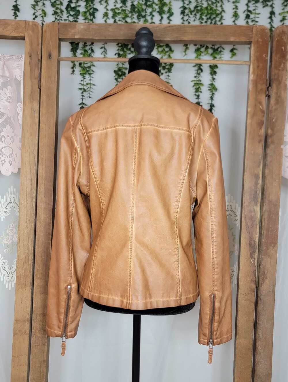 Max Studio Cognac Faux Leather Moto Jacket Size M - Picture 6 of 8